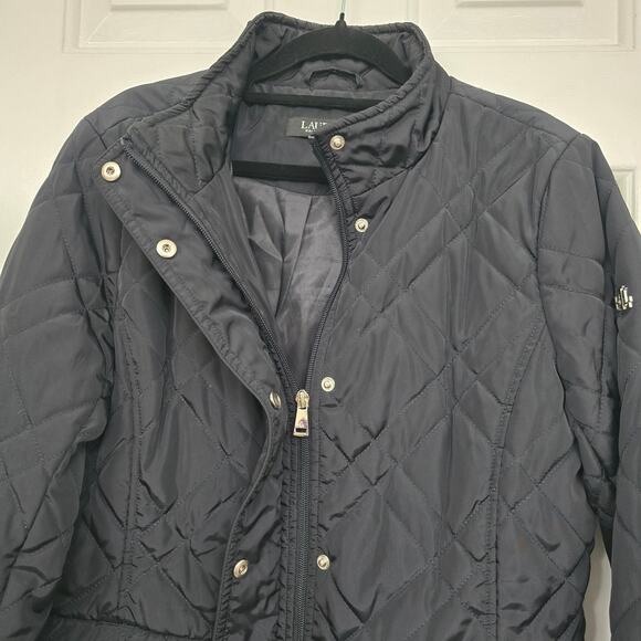 Lauren Ralph Lauren Black Quilted Jacket Size M Snap Button Equestrian Timeless - Picture 7 of 13